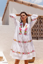 Load image into Gallery viewer, i am pylgrym - Clover Dress White with Pink Aari Embroidery