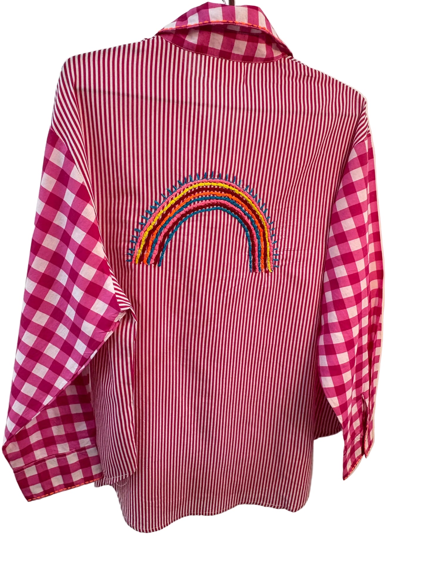 ZODA - Embroidered Cotton Blouse, Hot Pink/Whte