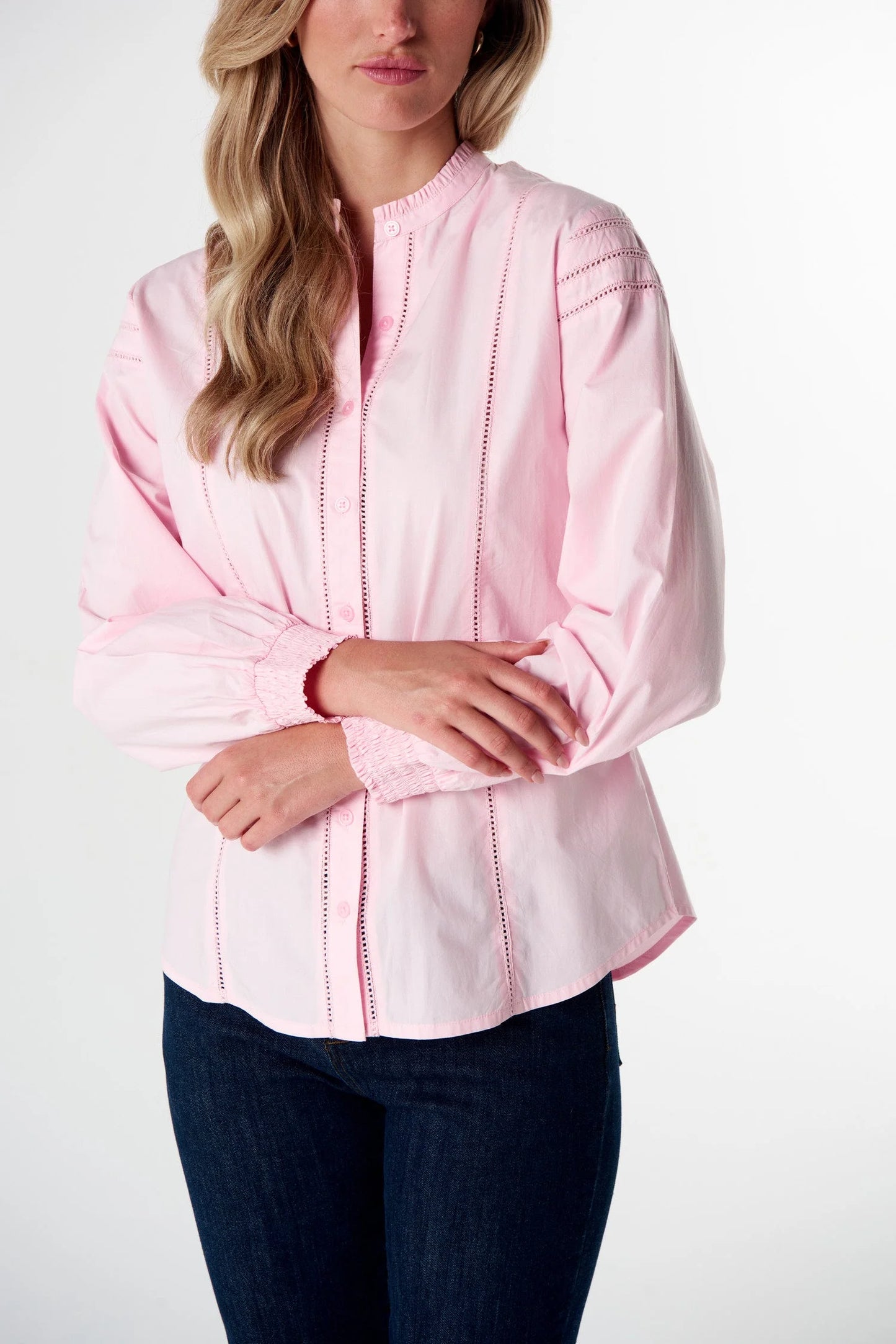 Goondiwindi Cotton - Misty Ladder Detail Cotton Blouse - Pink