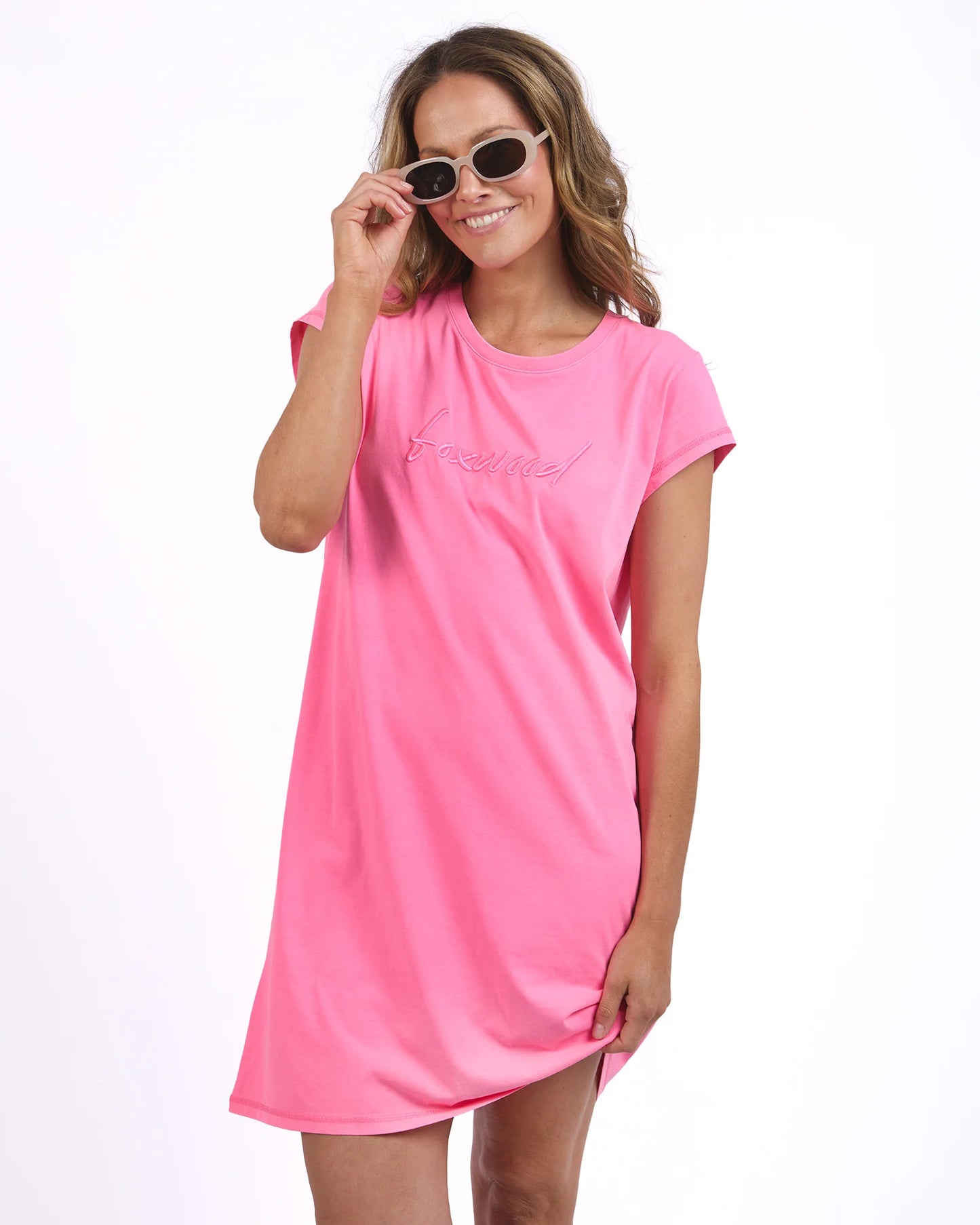 FOXWOOD - Signature Embroidery Tee Dress Neon Rose