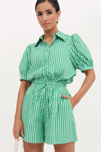 Load image into Gallery viewer, adorne - LOUISE POPLIN STRIPE SHIRT (GREEN/WHITE STRIPE)