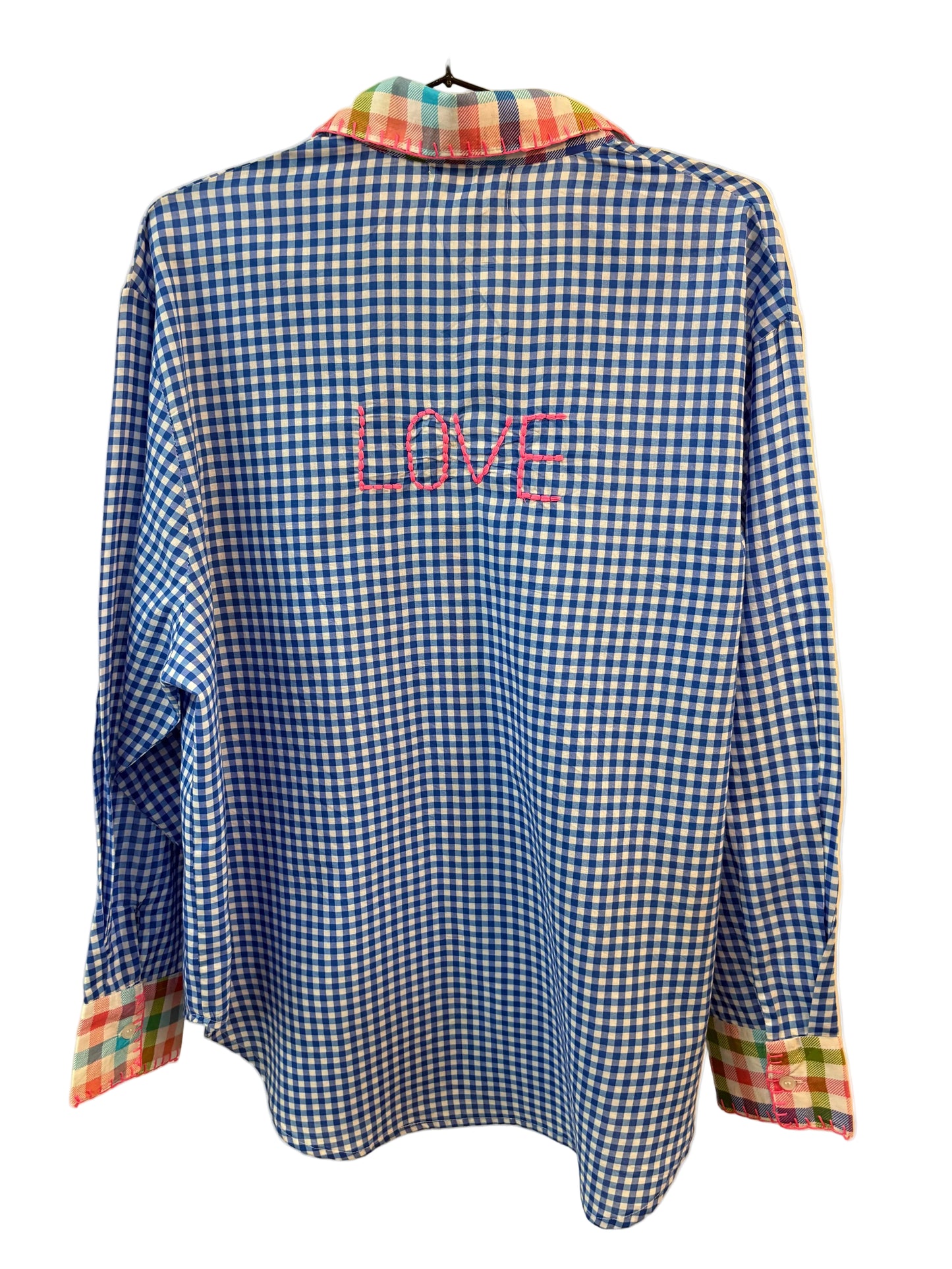 ZODA - Embroidered Cotton Blouse, Blue/White Check