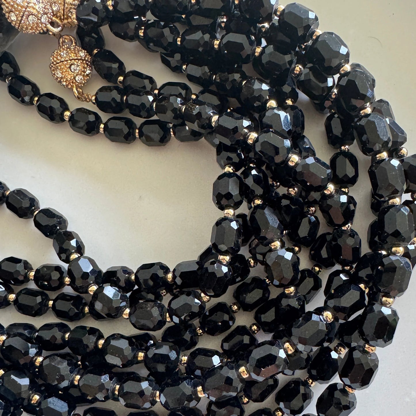 L'ora D'oro (Short) Swarovski Faceted Rondelle Beaded Chocker, Black