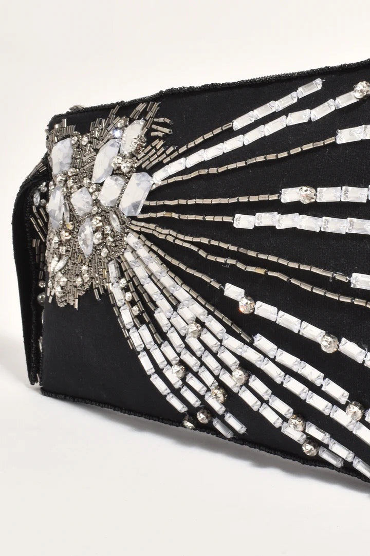 adorne - JEWELLED COCKTAIL EVENT CLUTCH (BLACK/CRYSTAL)