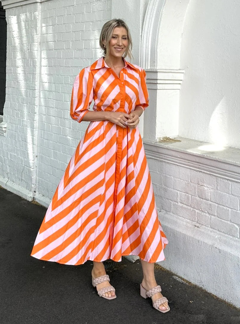 LEONI - Bianca Dress - Orange Stripes