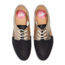 Load image into Gallery viewer, Rollie - Slingback Punch Black Gold Etched