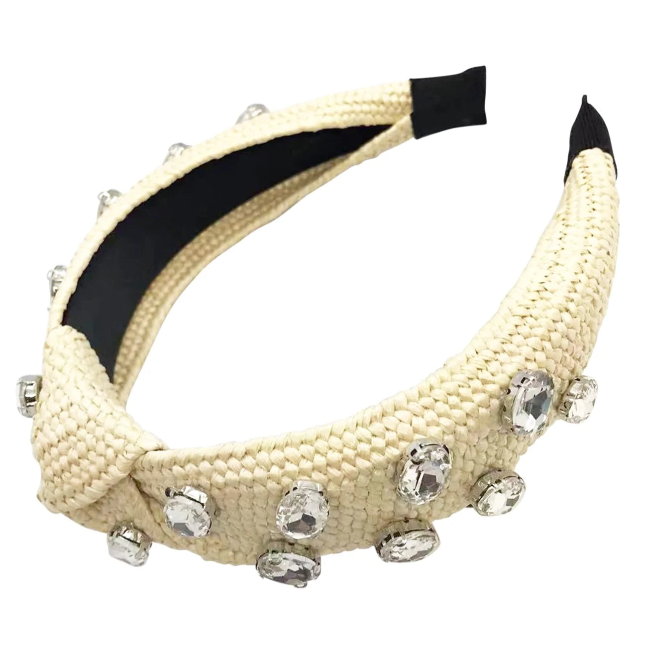 Sunny Hazel x HUNTED - Skyla Natural Raffia Knot Headband with Rhinestones