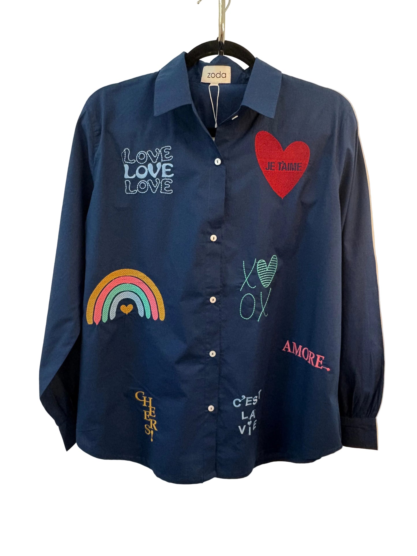 ZODA - Embroidered Cotton Blouse, Navy