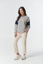 Load image into Gallery viewer, Goondiwindi Cotton - GC Logo Stripe Cotton Sweater - Birch/Dark Navy

