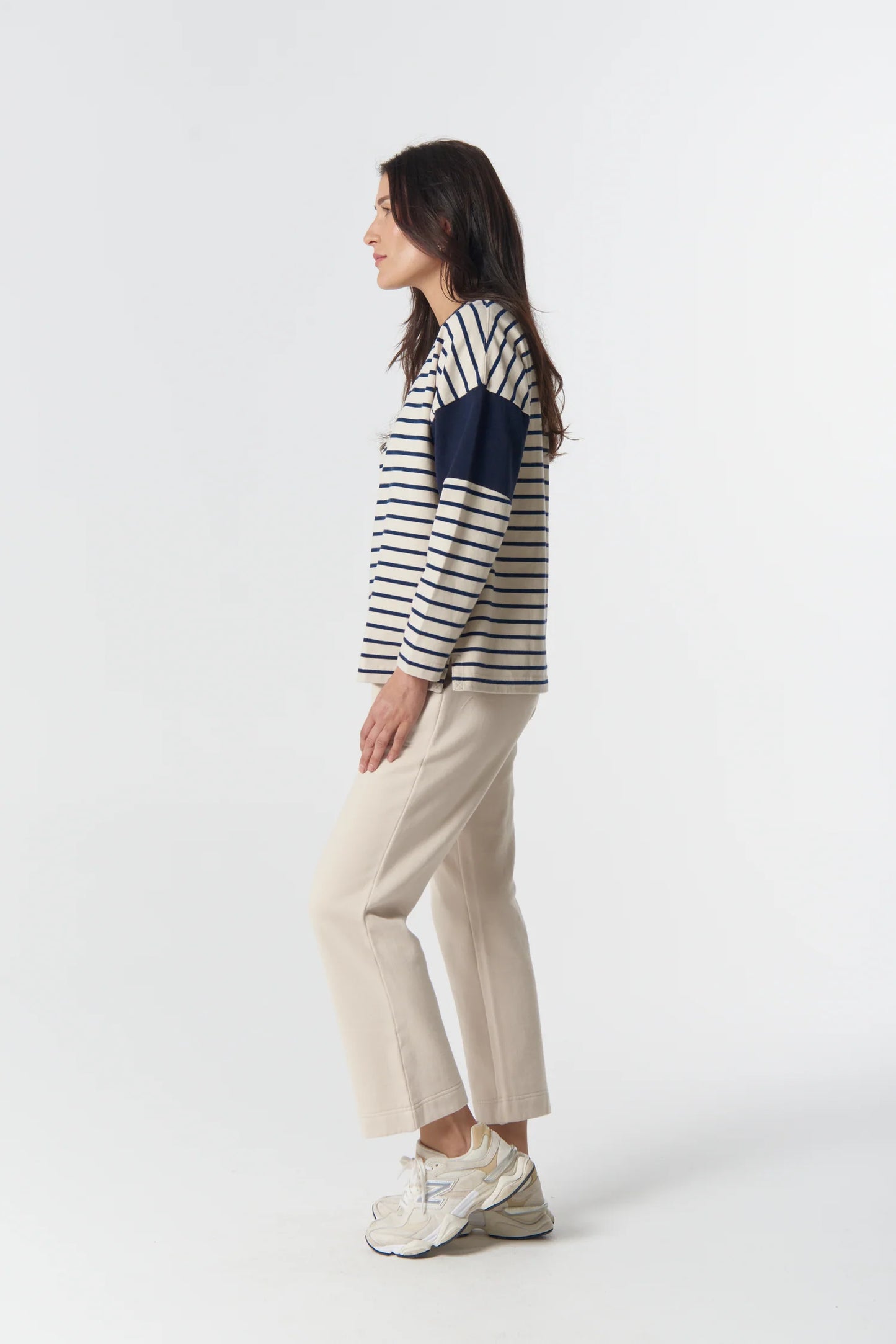 Goondiwindi Cotton - GC Logo Stripe Cotton Sweater - Birch/Dark Navy