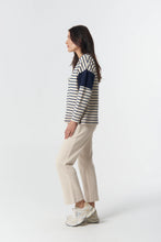 Load image into Gallery viewer, Goondiwindi Cotton - GC Logo Stripe Cotton Sweater - Birch/Dark Navy

