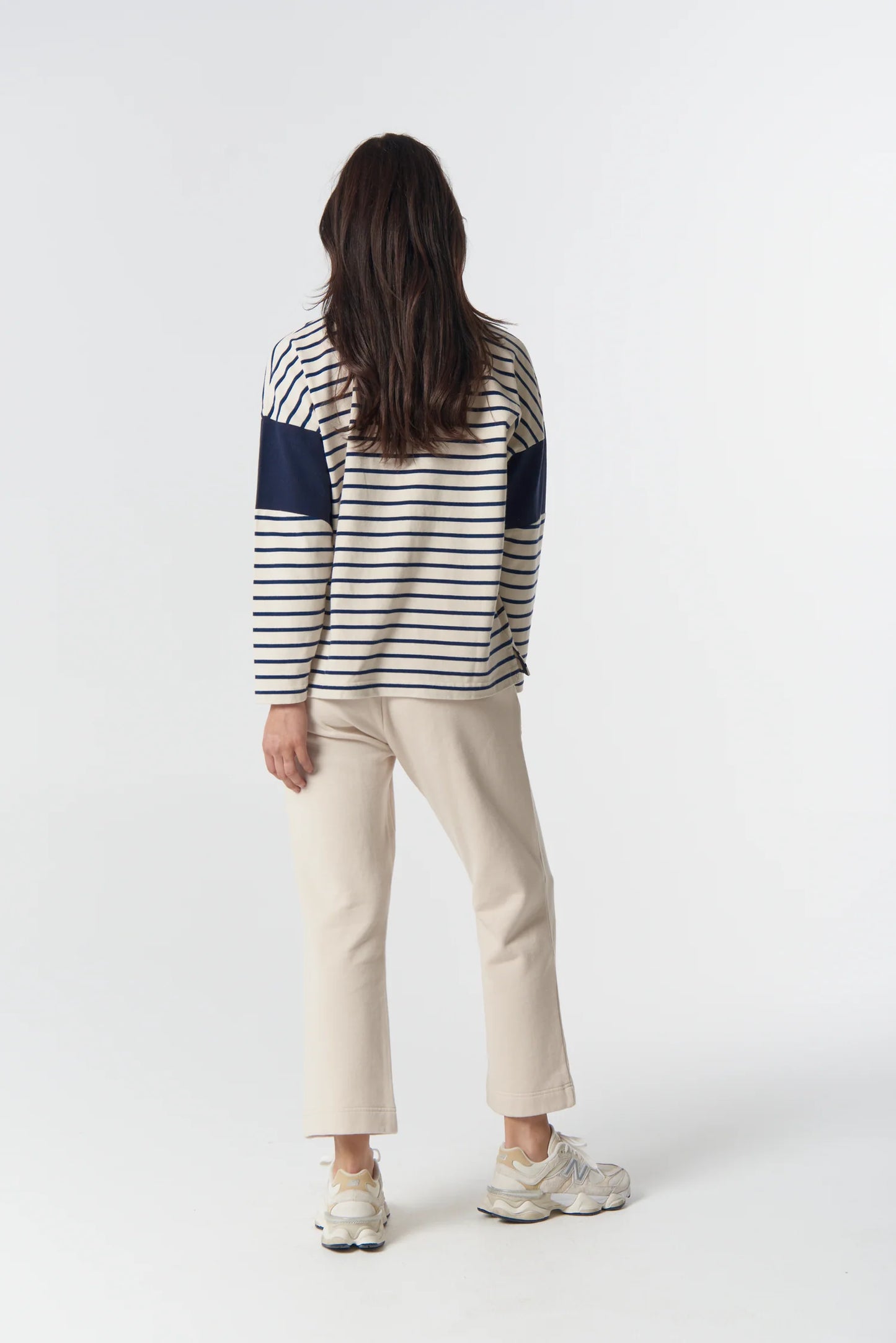 Goondiwindi Cotton - GC Logo Stripe Cotton Sweater - Birch/Dark Navy