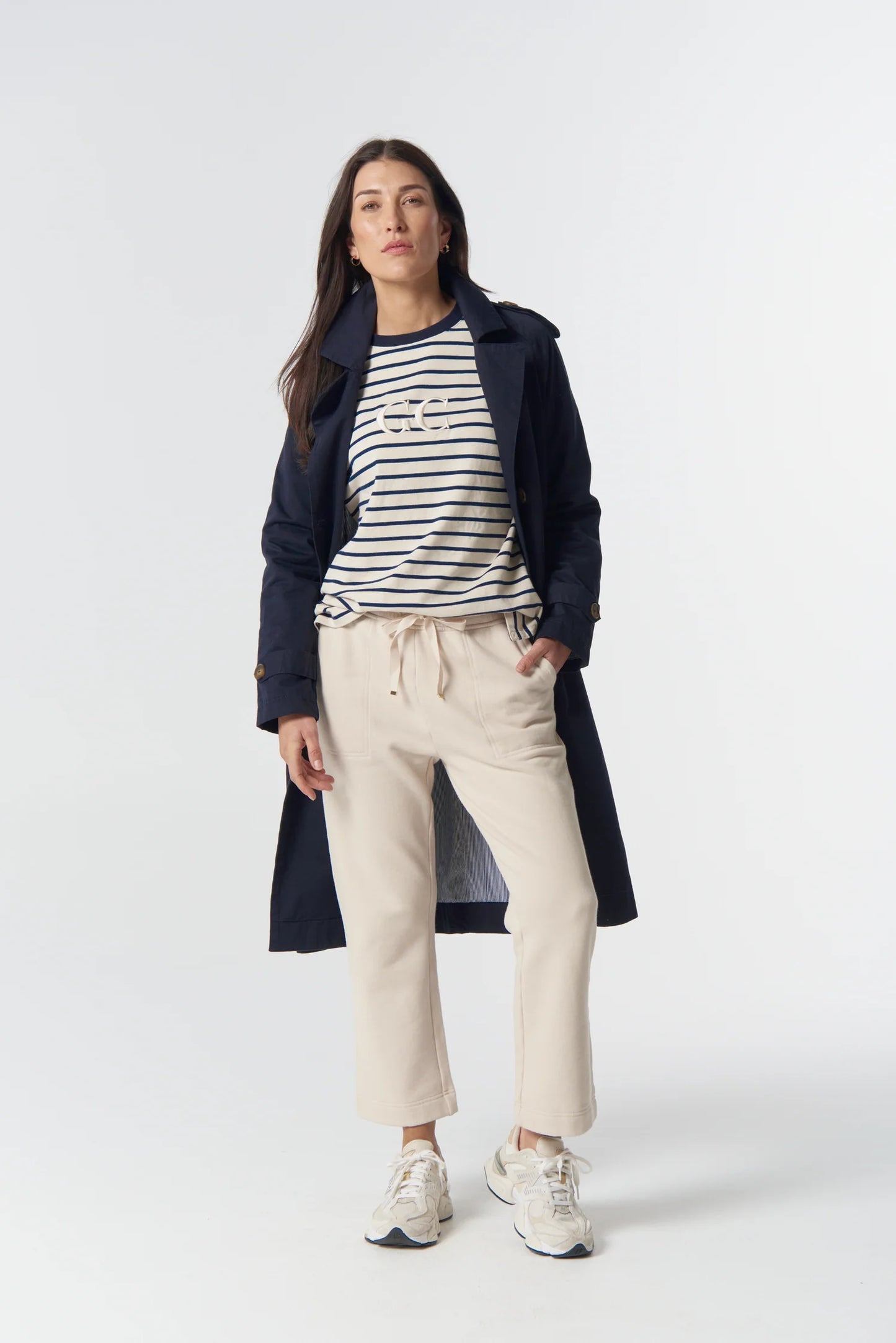 Goondiwindi Cotton - GC Logo Stripe Cotton Sweater - Birch/Dark Navy