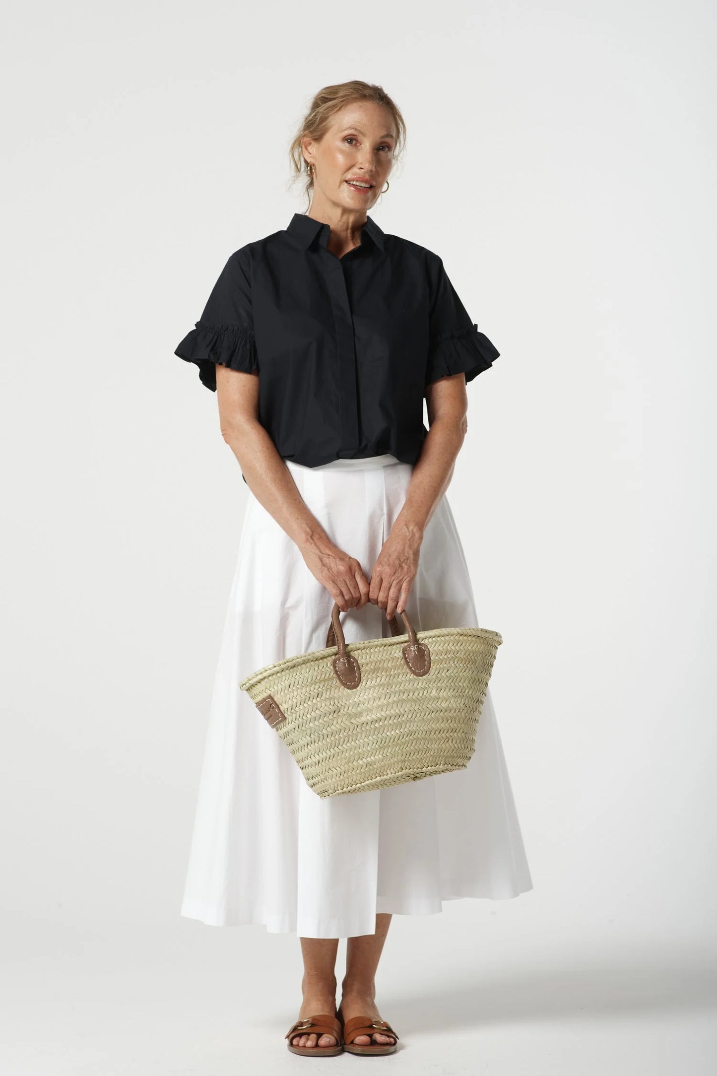 Goondiwindi Cotton - Dune Cotton Ruffle Sleeve Shirt - Dark Navy