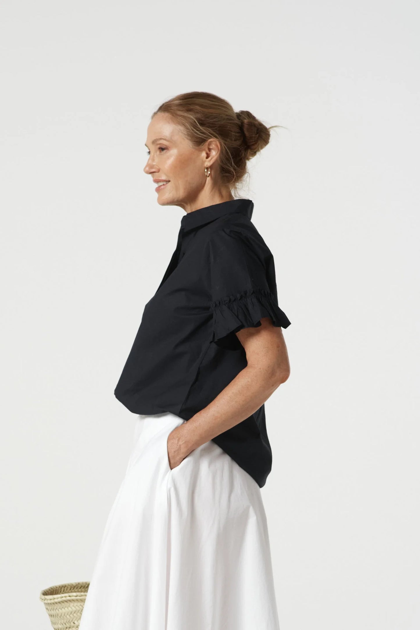 Goondiwindi Cotton - Dune Cotton Ruffle Sleeve Shirt - Dark Navy