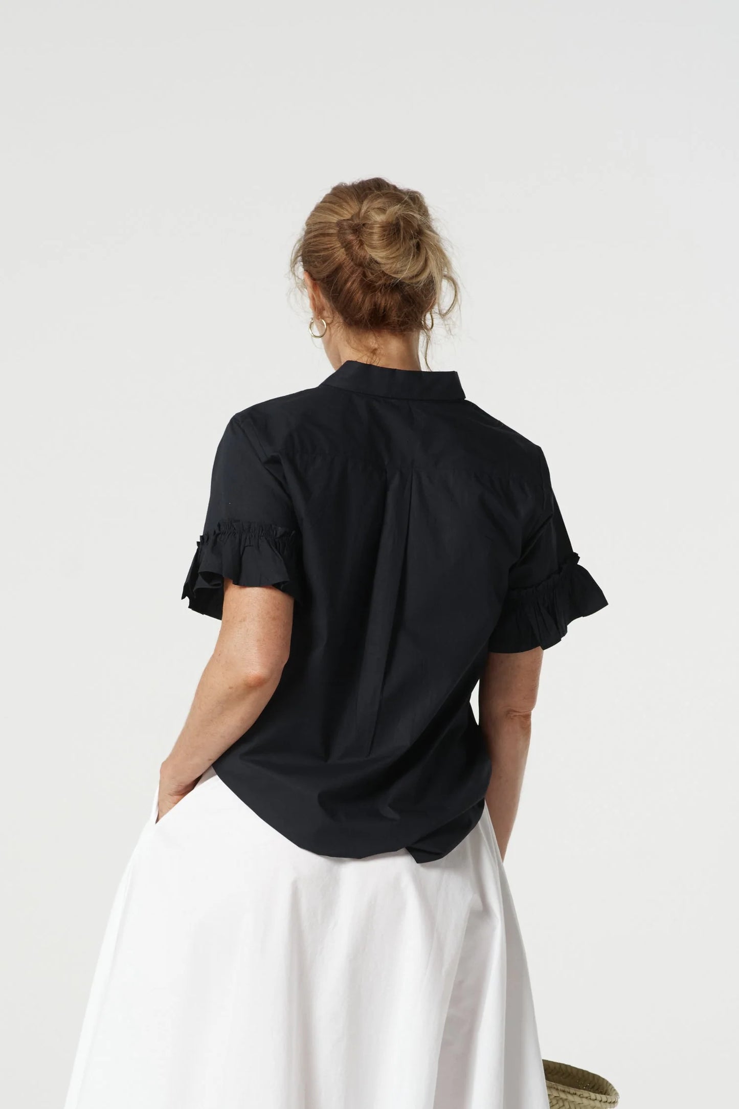 Goondiwindi Cotton - Dune Cotton Ruffle Sleeve Shirt - Dark Navy