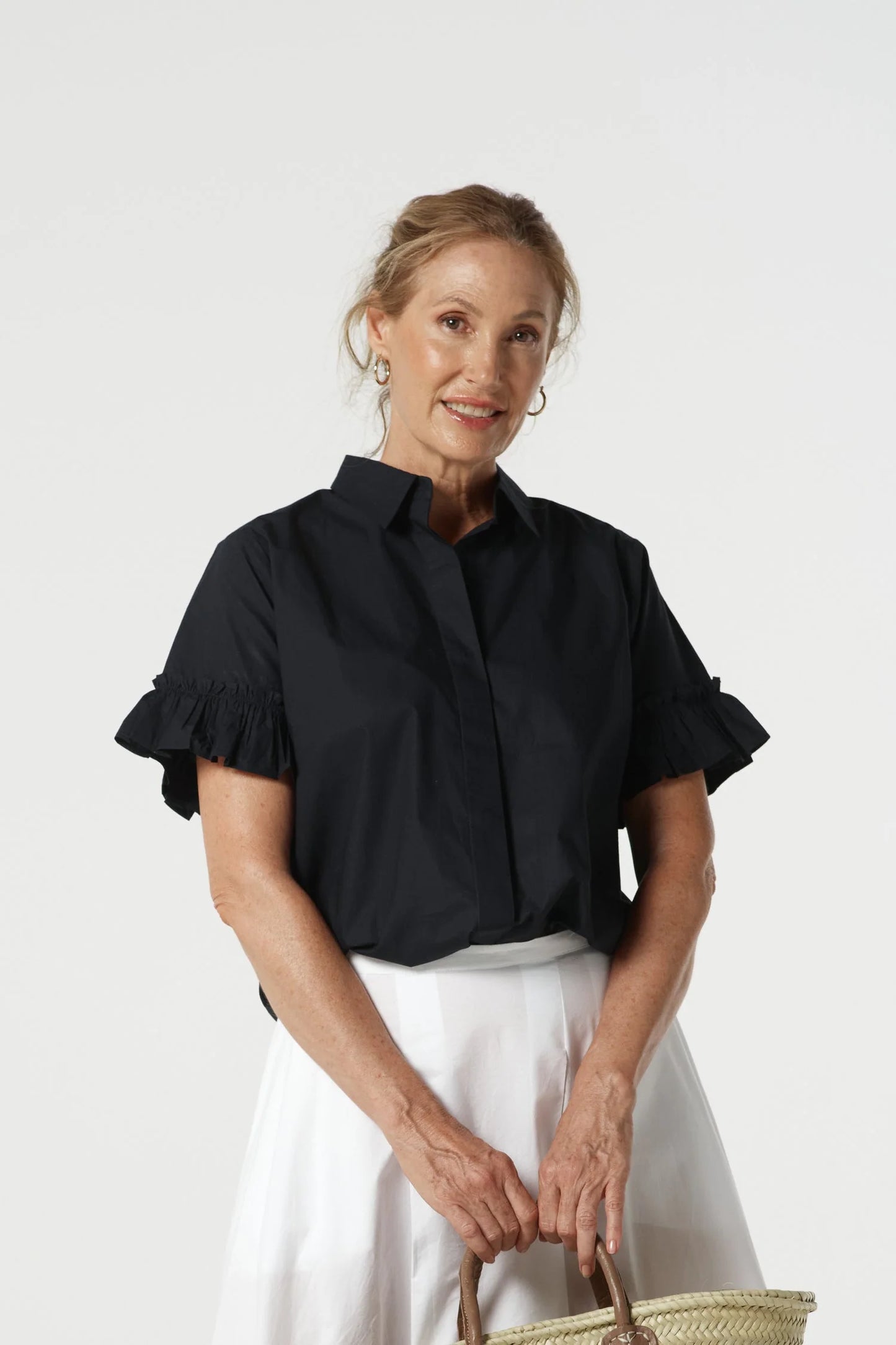 Goondiwindi Cotton - Dune Cotton Ruffle Sleeve Shirt - Dark Navy