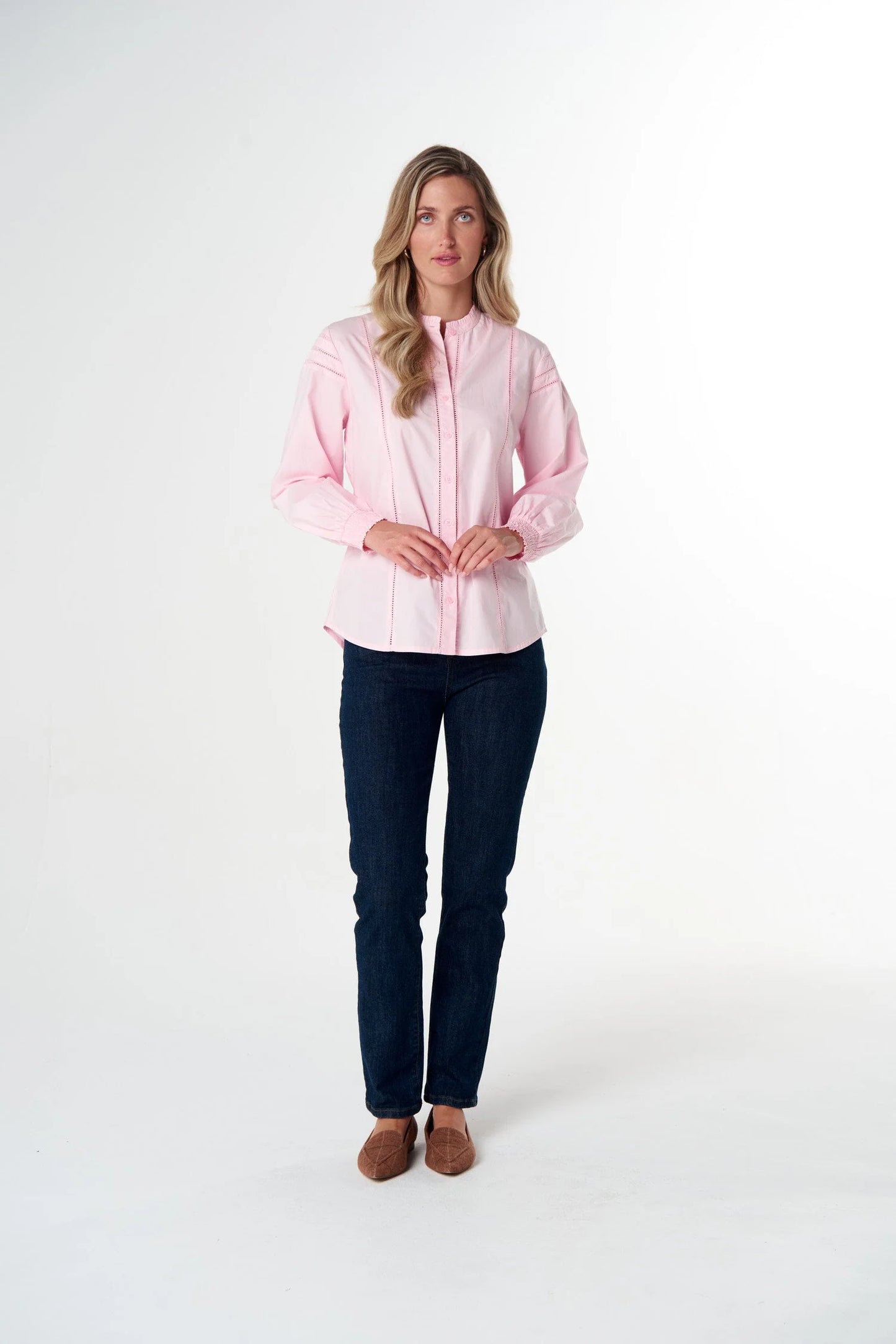 Goondiwindi Cotton - Misty Ladder Detail Cotton Blouse - Pink