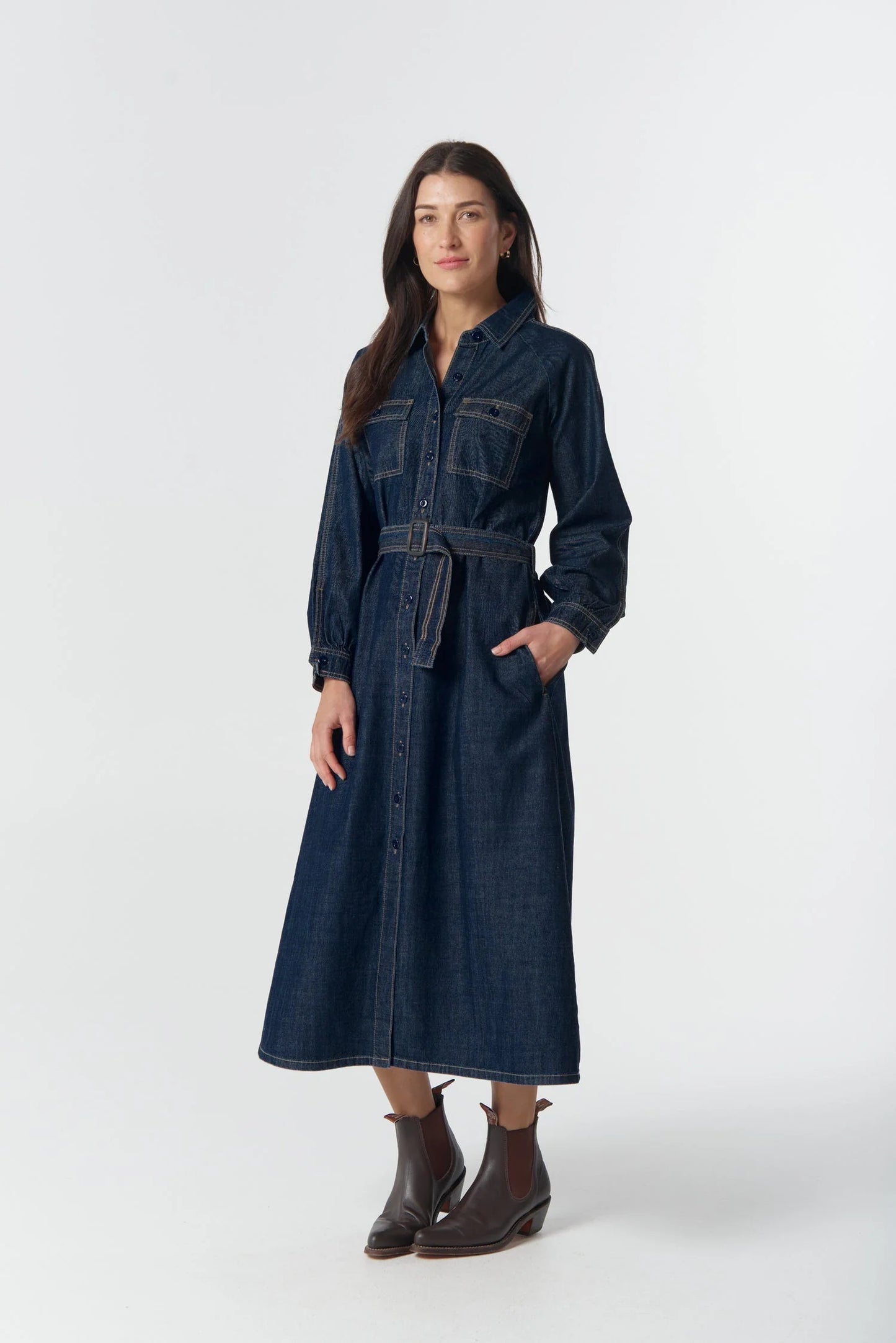 Goondiwindi Cotton - Stockman Denim Dress - Dark Indigo