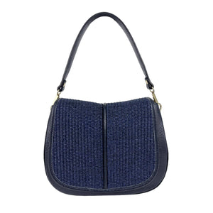 L'ora D'oro - ARTIE Navy Leather + Raffia Shoulder Bag