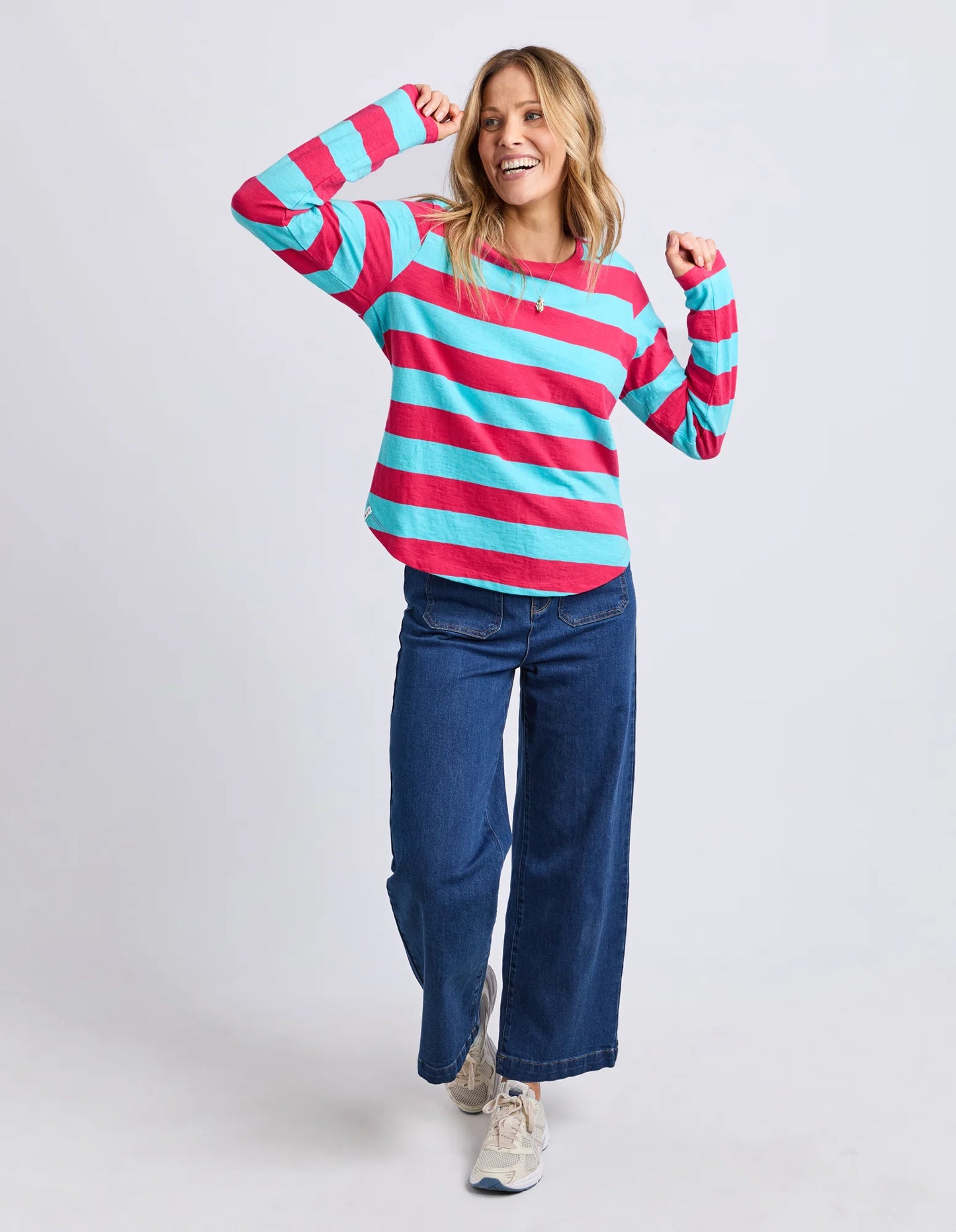 elm - Spritz Stripe Long Sleeve Tee Sea/Dark Pink