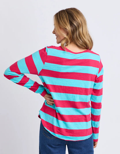 elm - Spritz Stripe Long Sleeve Tee Sea/Dark Pink