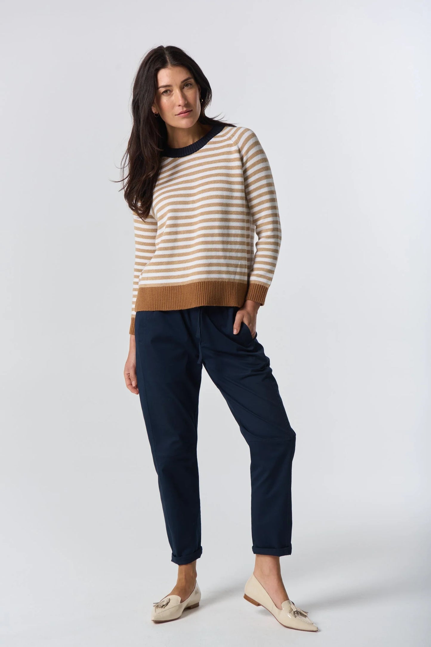 Goondiwindi - Cotton - Farmer Cotton Cashmere Jumper - Cornsilk/Laser White