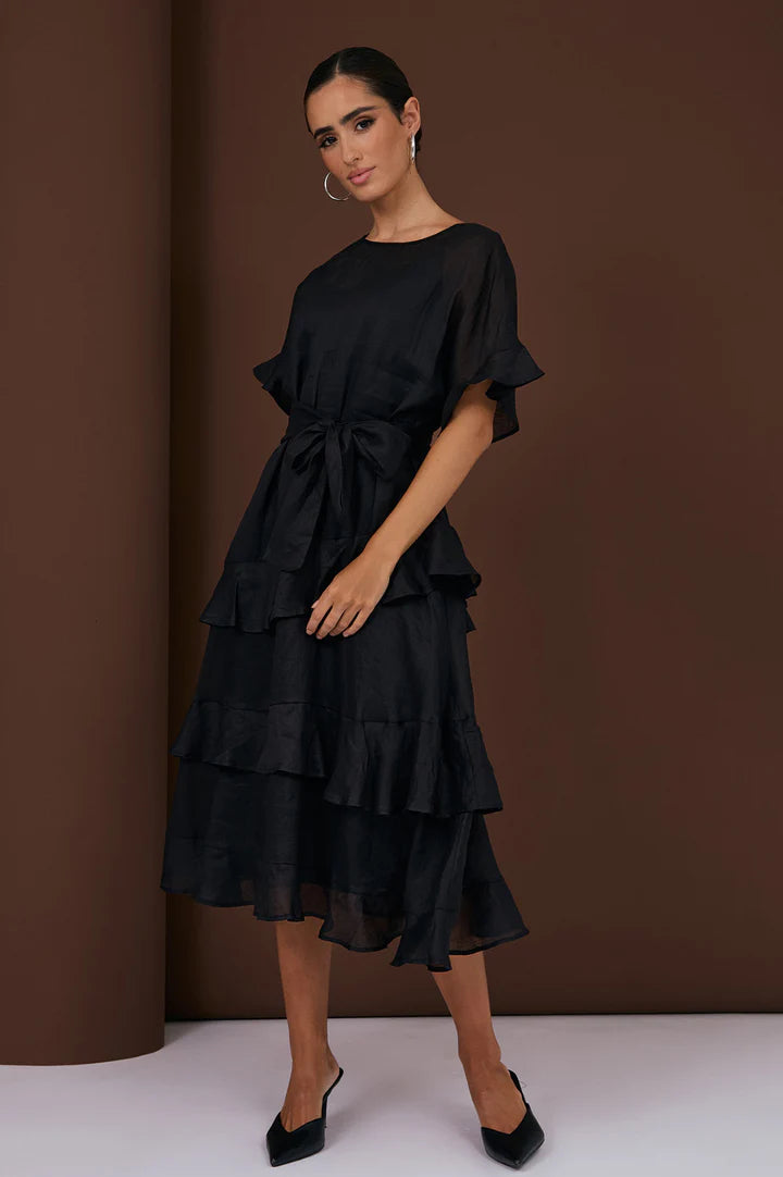 Alana Ramie Midi Dress (Black)