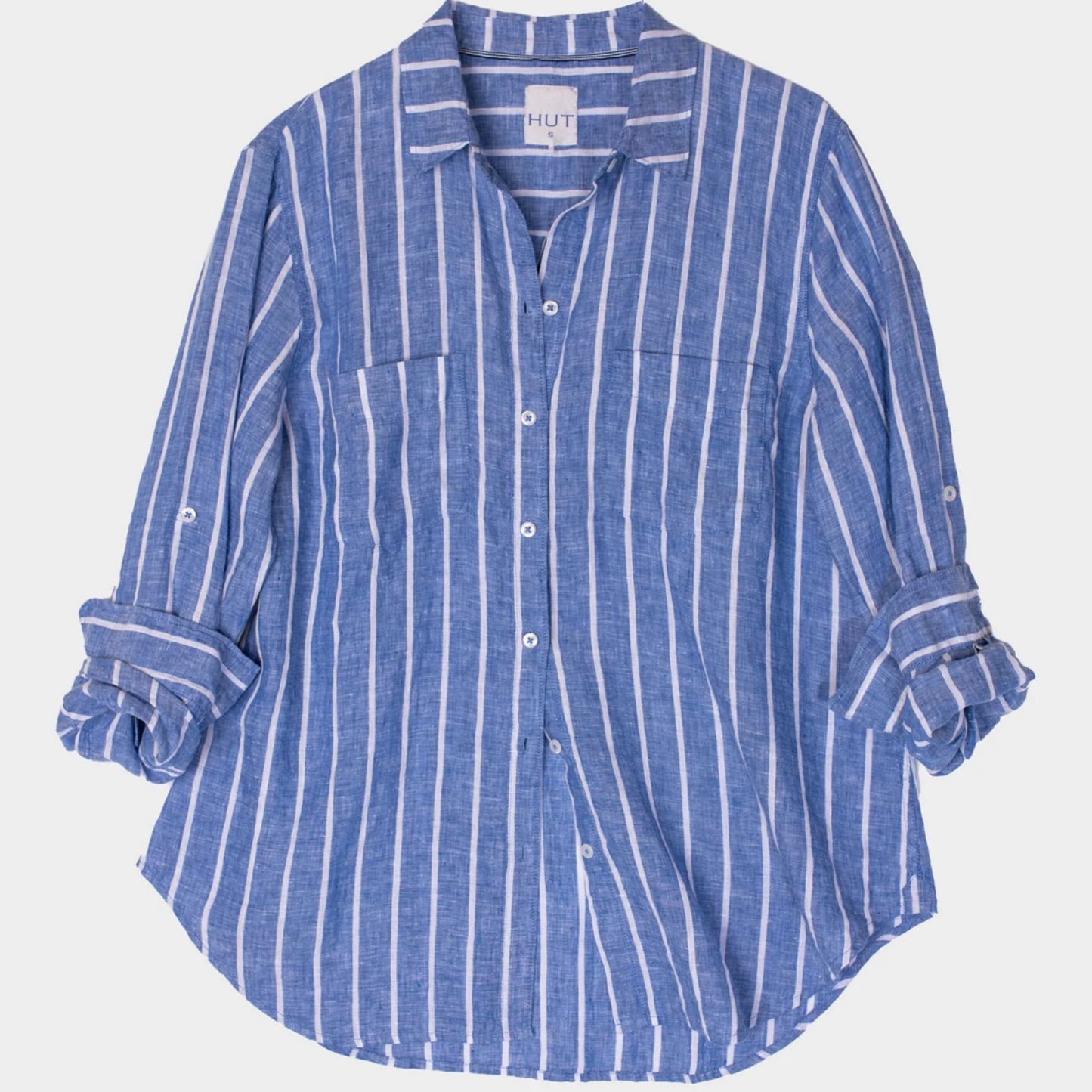 HUT - Boyfriend Linen Shirt Marine Stripe
