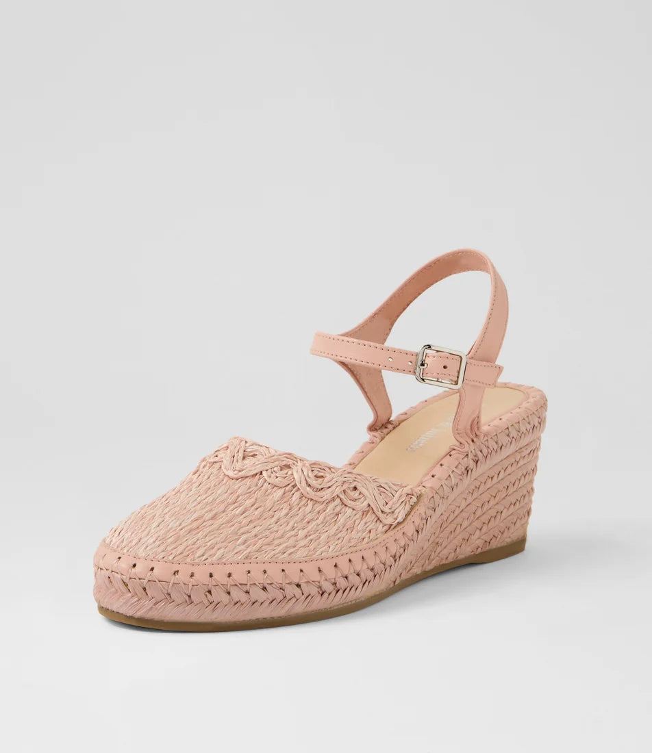 Django and Juliette - Flory Pale Pink Synthetic Raffia Leather Wedges