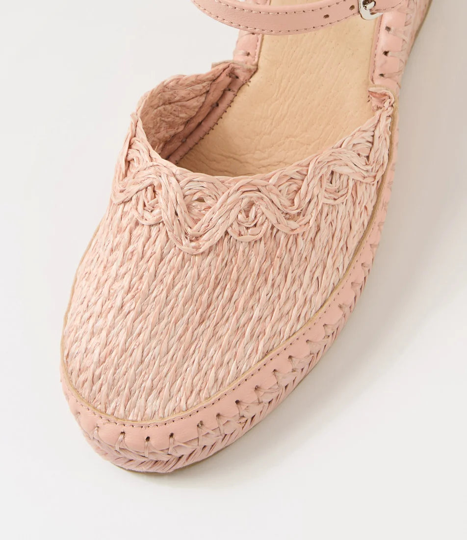 Django and Juliette - Flory Pale Pink Synthetic Raffia Leather Wedges