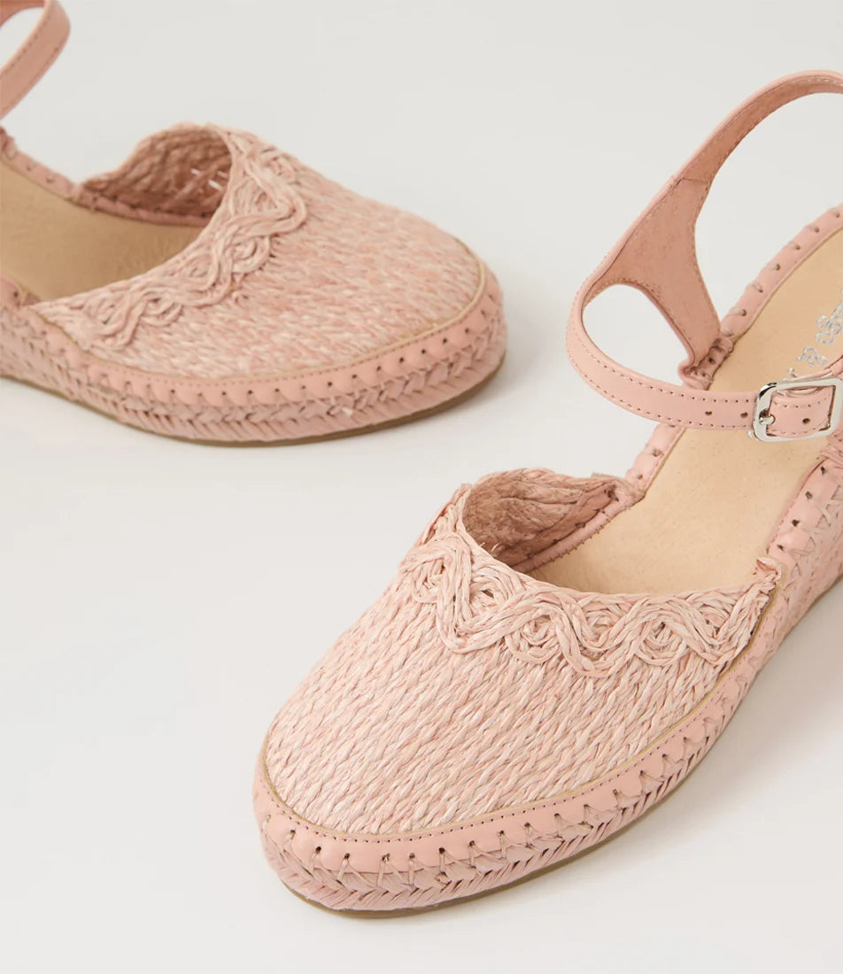 Django and Juliette - Flory Pale Pink Synthetic Raffia Leather Wedges