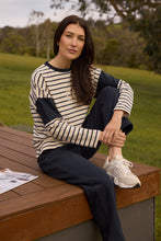 Load image into Gallery viewer, Goondiwindi Cotton - GC Logo Stripe Cotton Sweater - Birch/Dark Navy
