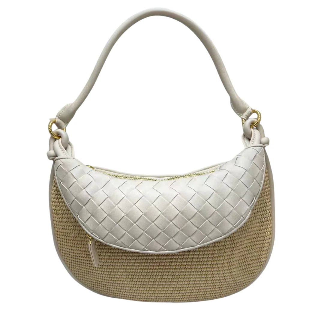 L'ORA D'ORO - CAMILE Raffia Saddle Bag, Milk