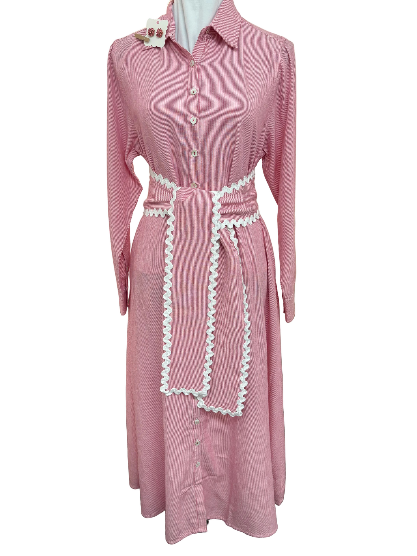Who's Charlie - Lillie Yarn Dyed Pink/White Fine Stripe Dress