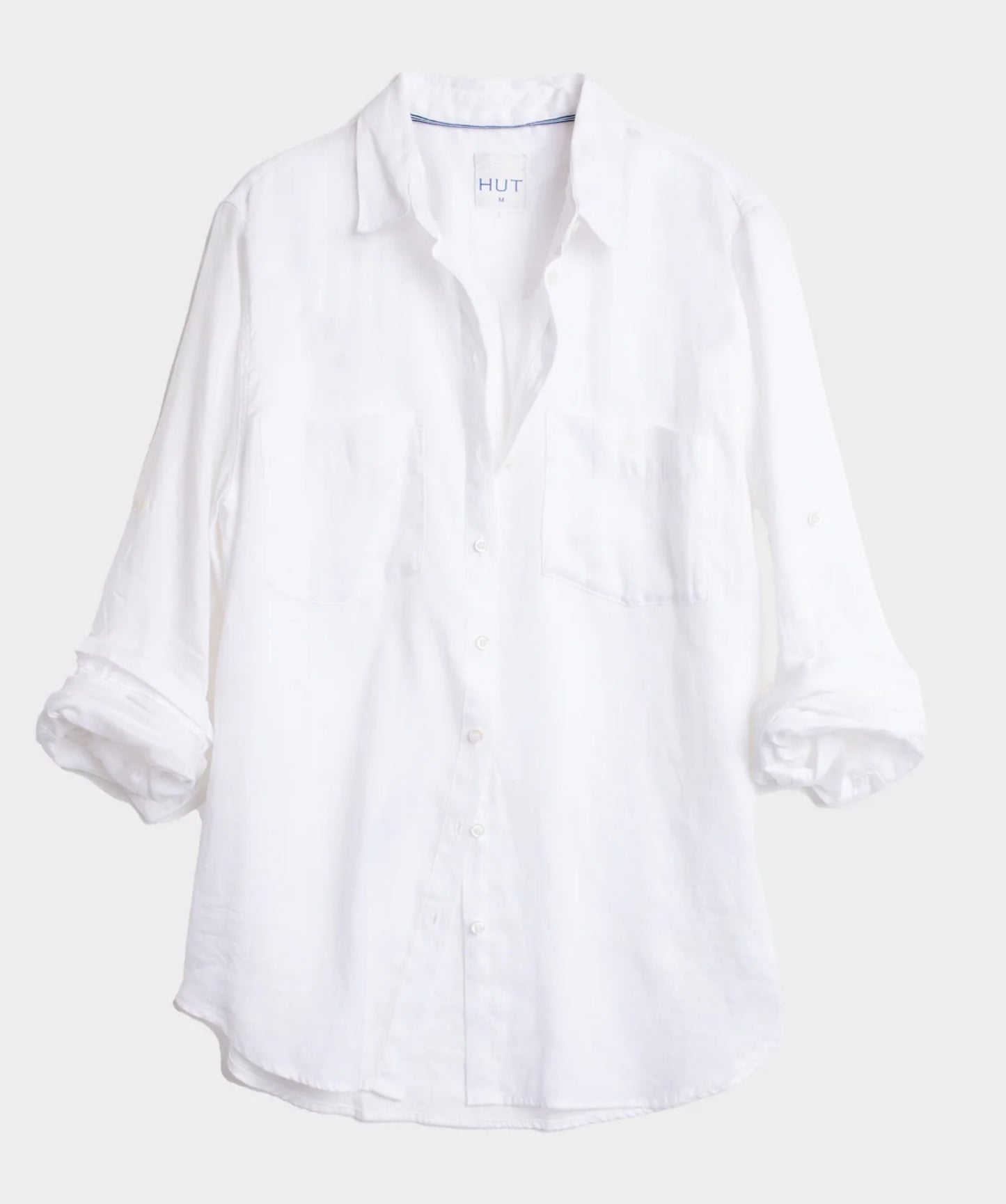 HUT - Boyfriend Linen Shirt White Two Pocket