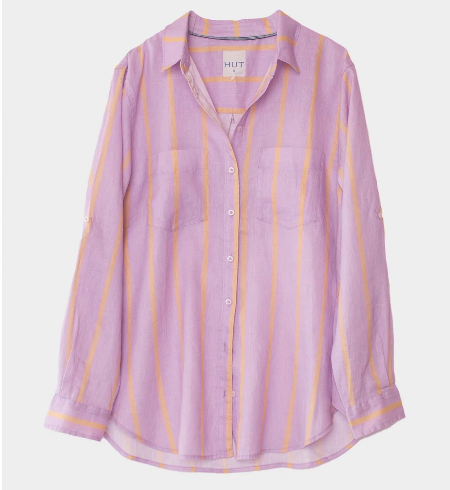 HUT - Boyfriend Linen Shirt Mauve Over Beige