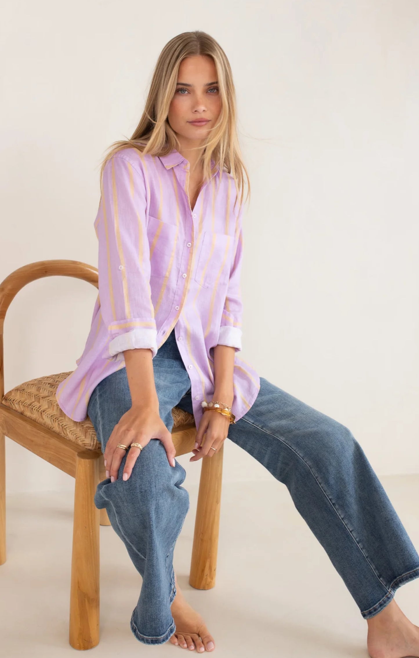 HUT - Boyfriend Linen Shirt Mauve Over Beige