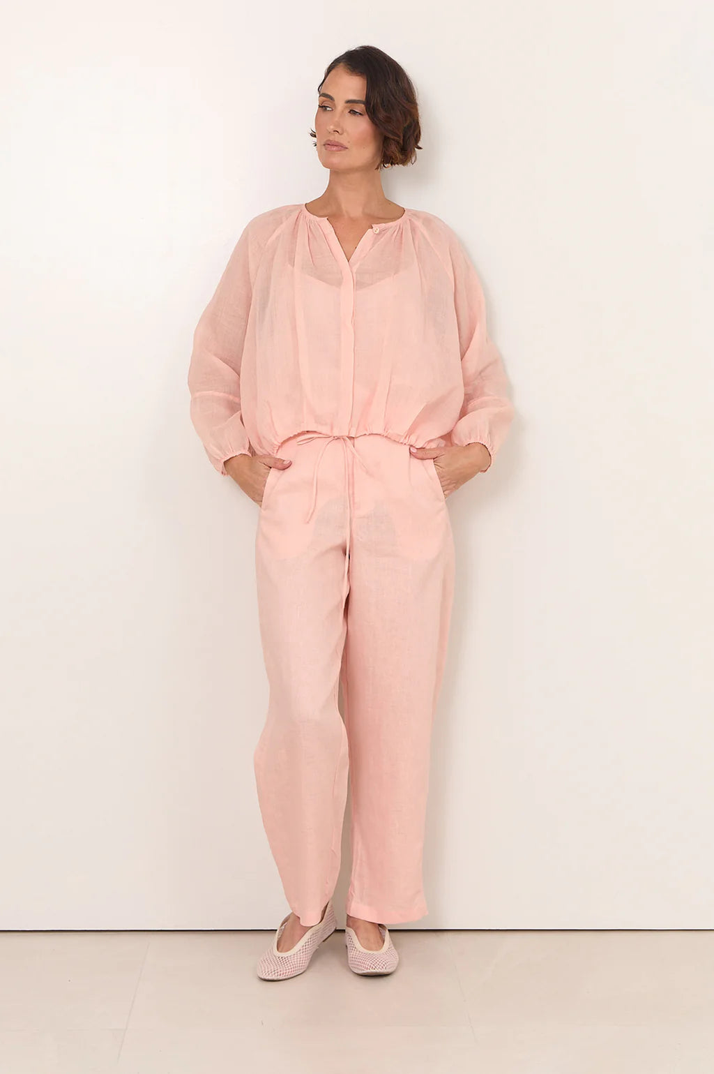 adorne - Hollis Linen Barrel Leg Pant Salmon