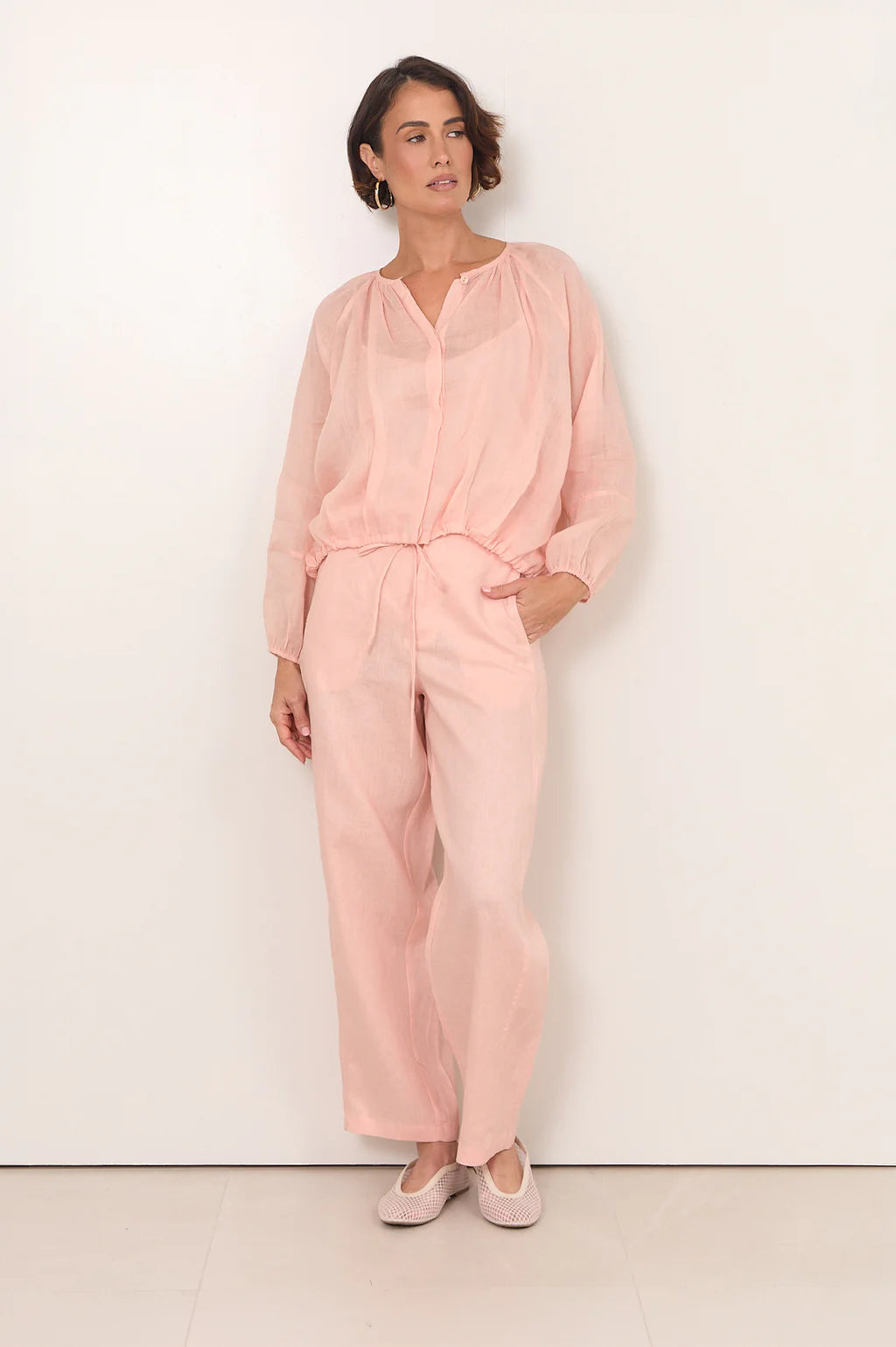 adorne - Hollis Linen Barrel Leg Pant Salmon
