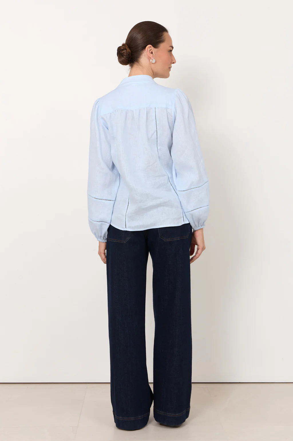 adorne - Juno Trim Detail Linen Top Light Blue