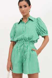 adorne - LOUISE POPLIN STRIPE SHIRT (GREEN/WHITE STRIPE)