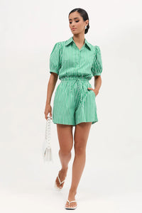 adorne - LOUISE POPLIN STRIPE SHIRT (GREEN/WHITE STRIPE)