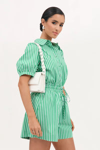 adorne - LOUISE POPLIN STRIPE SHIRT (GREEN/WHITE STRIPE)