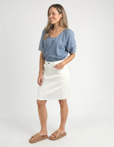 elm - Belle Denim Skirt Vintage White