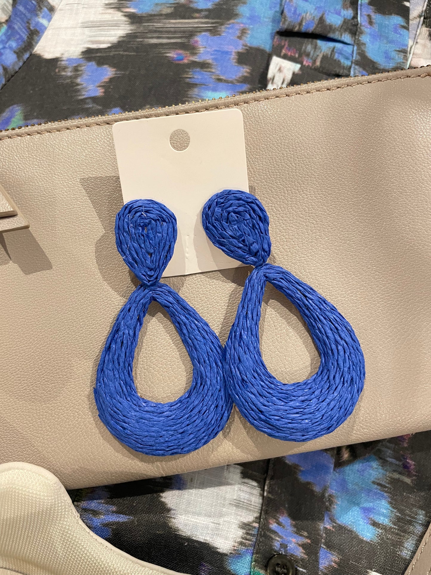 Blue Raffia Earring