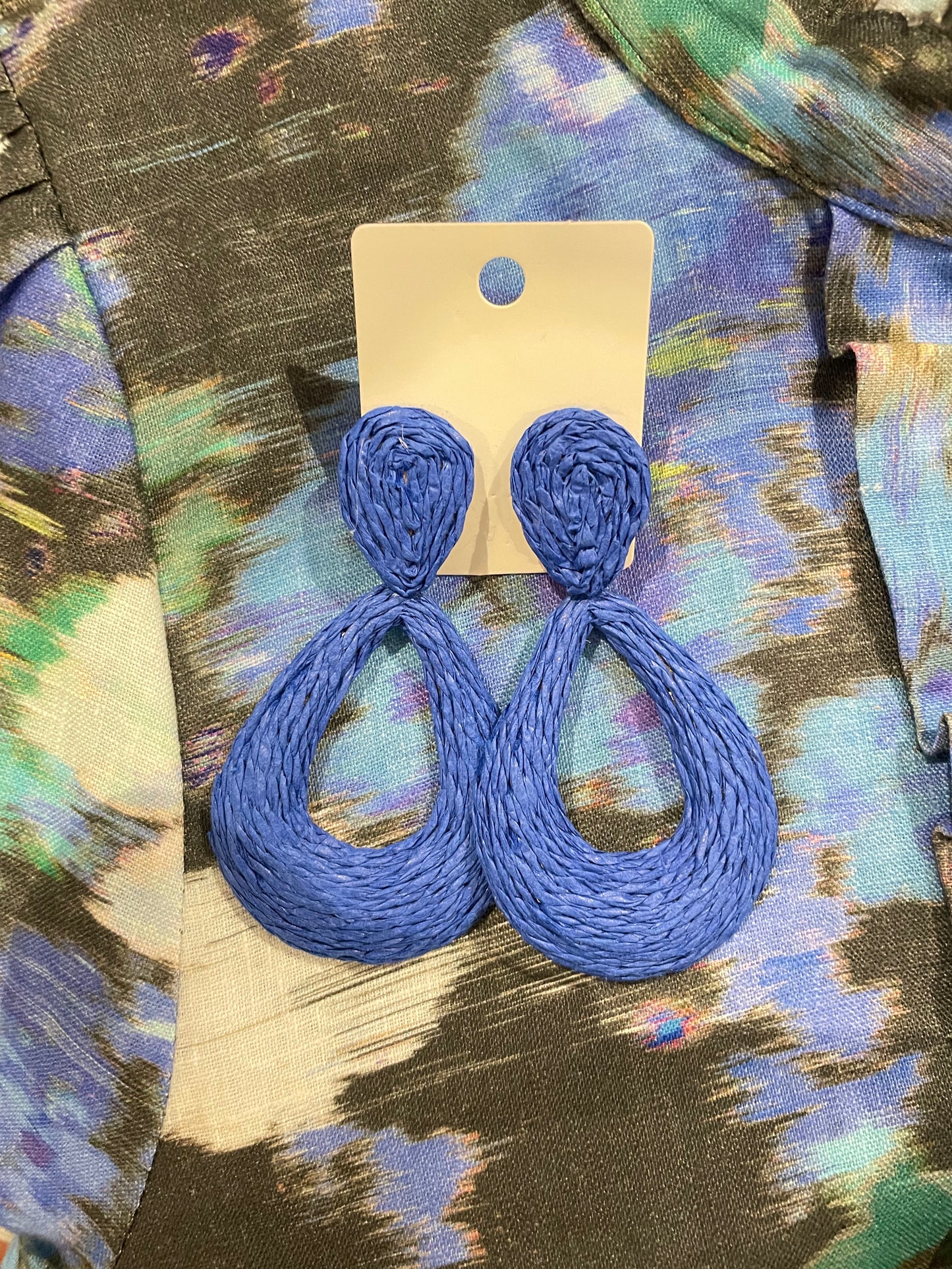 Blue Raffia Earring