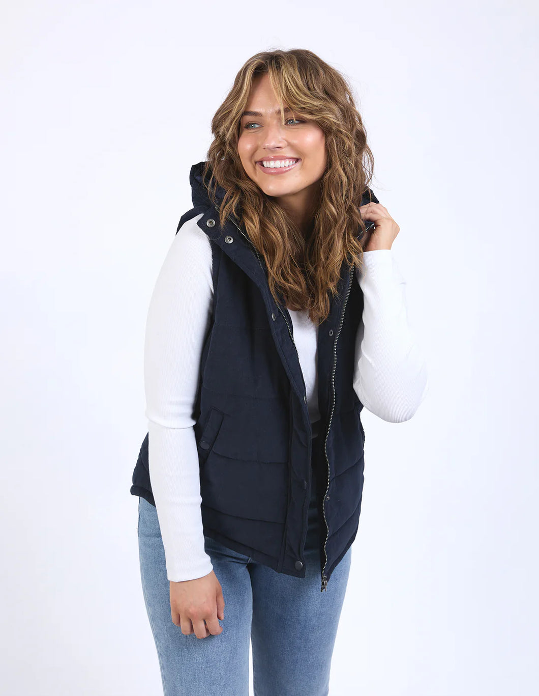 elm - Cord Puffer Vest Dark Sapphire
