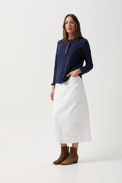 Goondiwindi Cotton - Frill Collar Long Sleeve Tee Navy