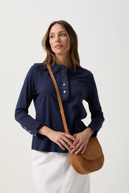 Goondiwindi Cotton - Frill Collar Long Sleeve Tee Navy